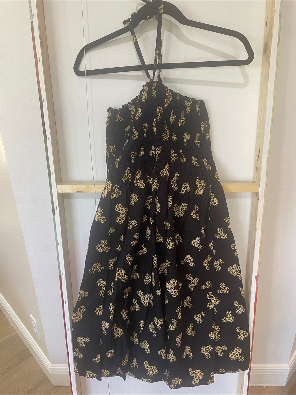 Black Halter/strapless Sundress with Mickey Mouse animal print